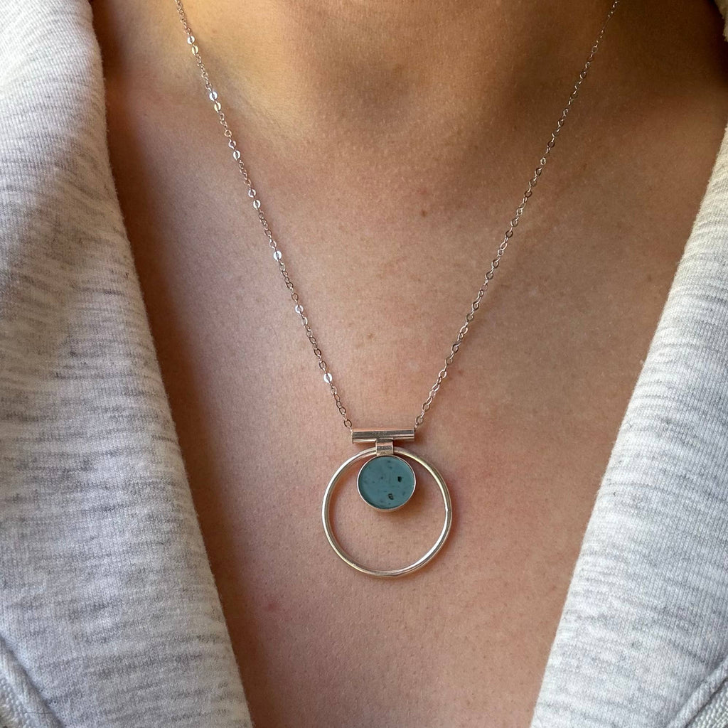 Turquoise Annulet Necklace - Sterling Silver