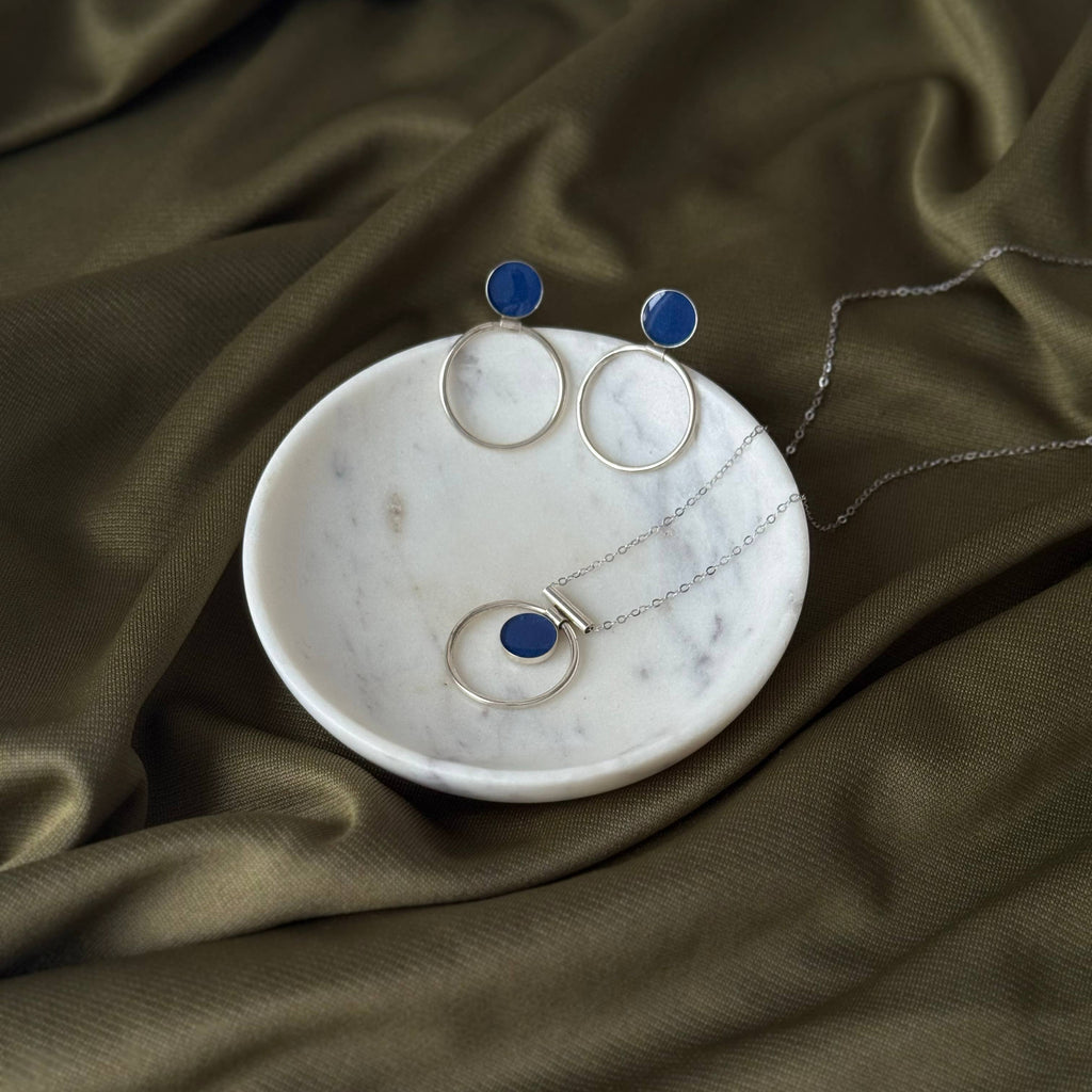 Sapphire Annulet Earrings - Sterling Silver