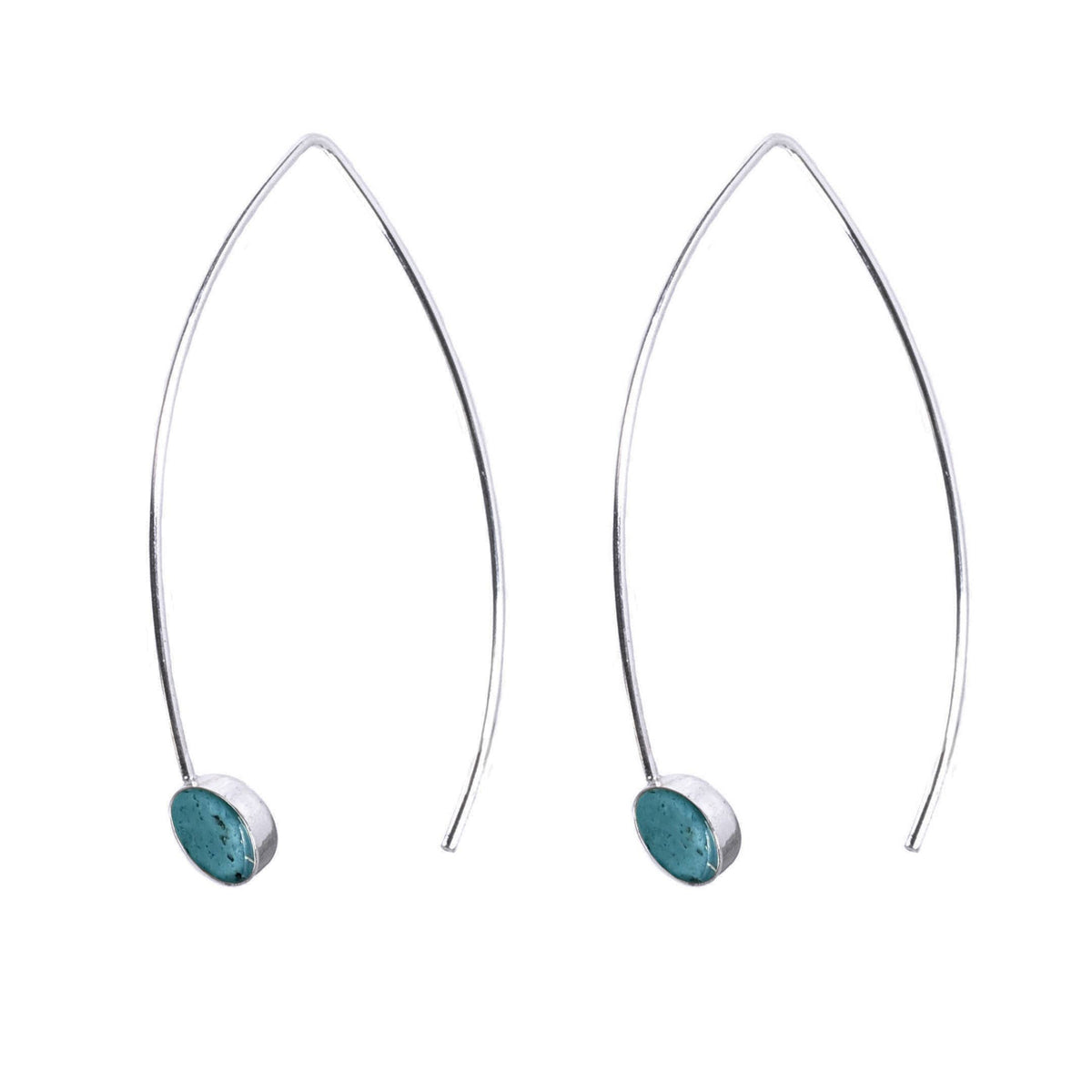 Turquoise Marquise Hoops - Sterling Silver
