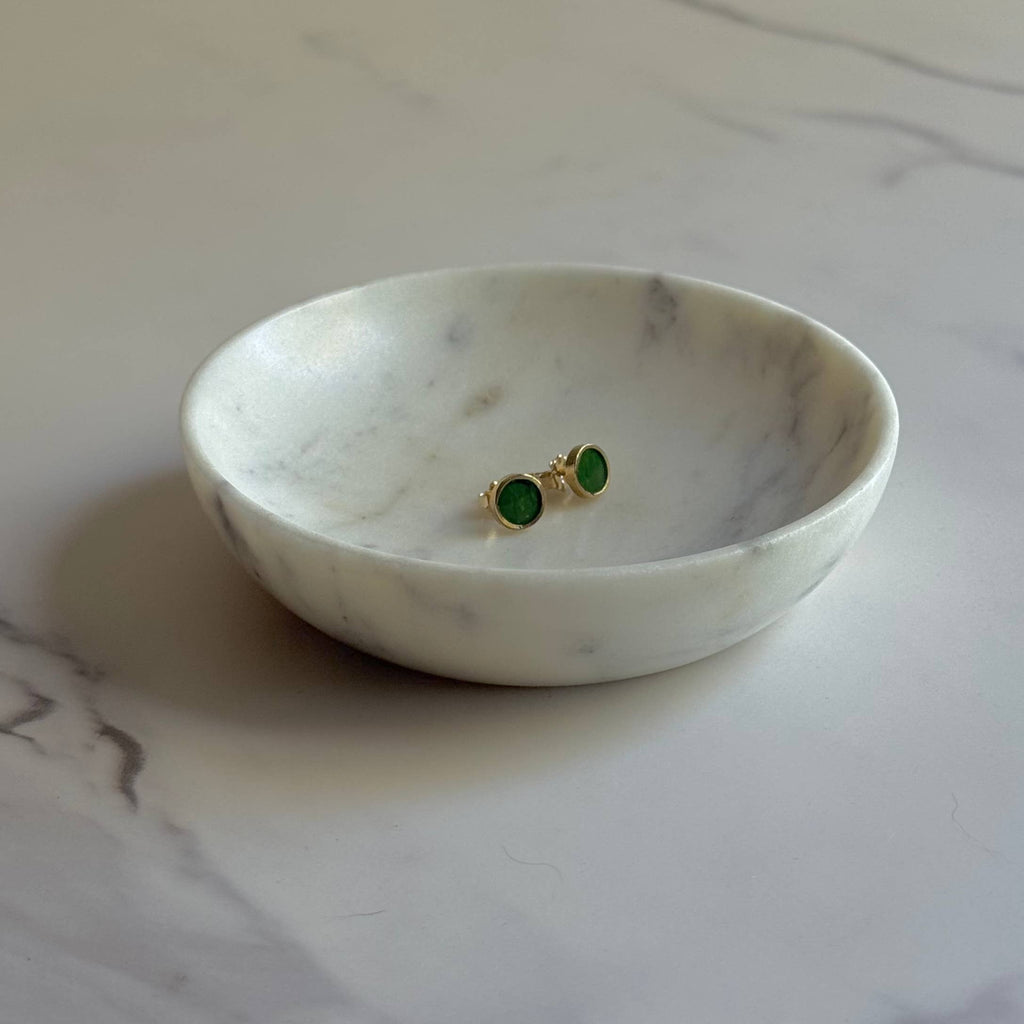 Emerald Solitaire Stud Earrings - 5K Gold - Petite