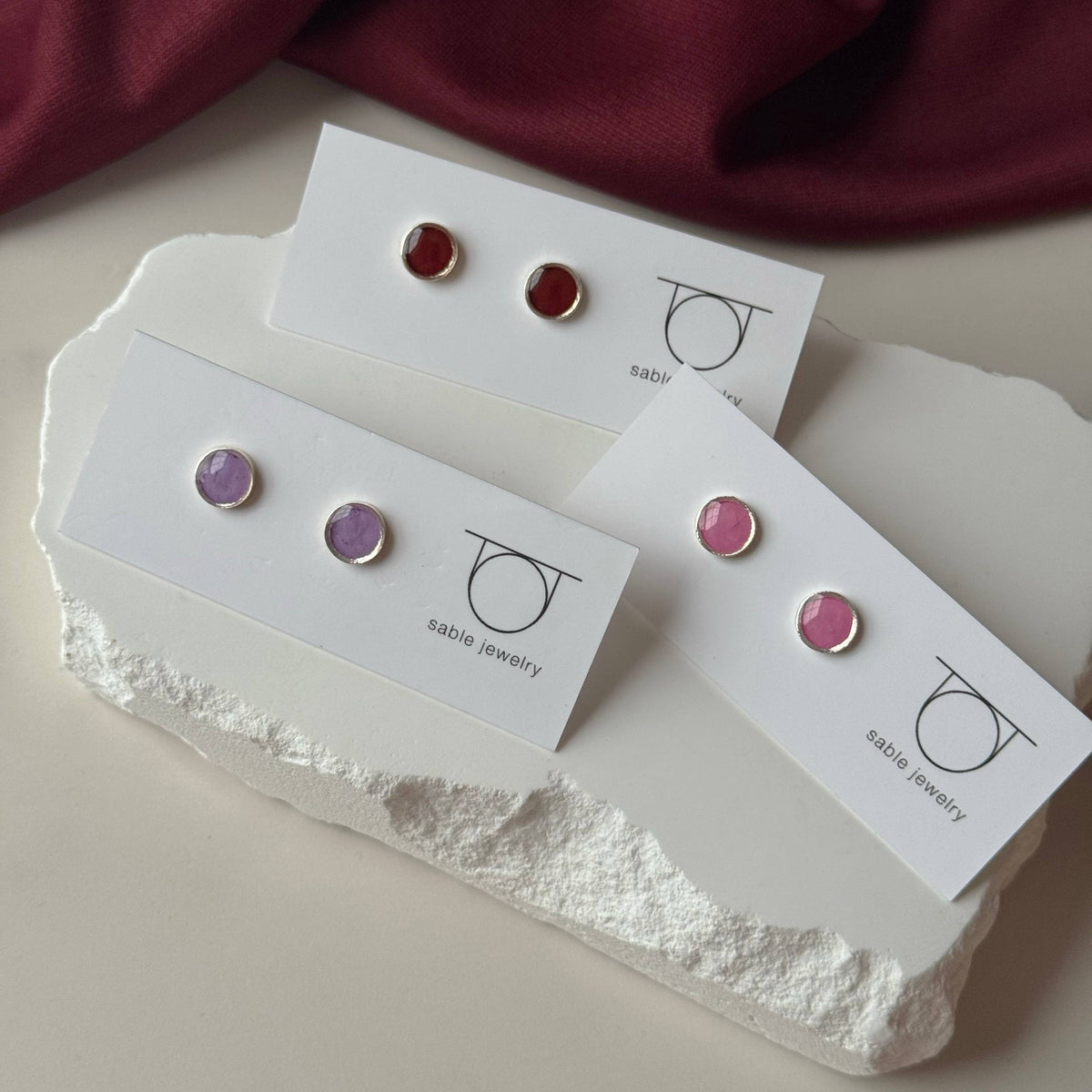 Pink Tourmaline Solitaire Stud Earrings - Sterling Silver - Petite