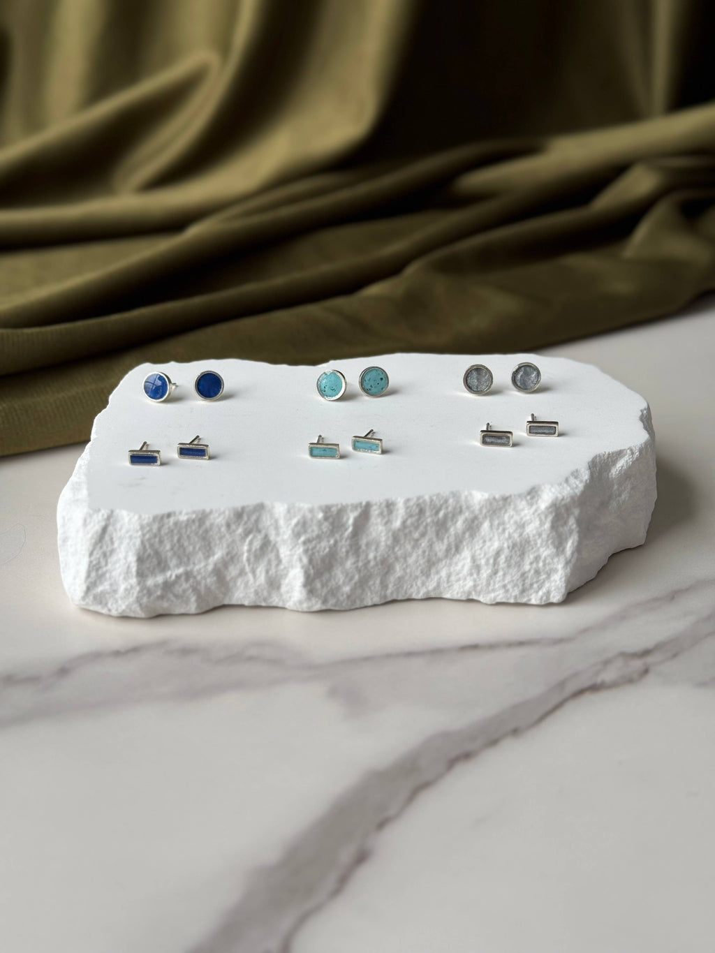 Sapphire Bar Studs - Sterling Silver