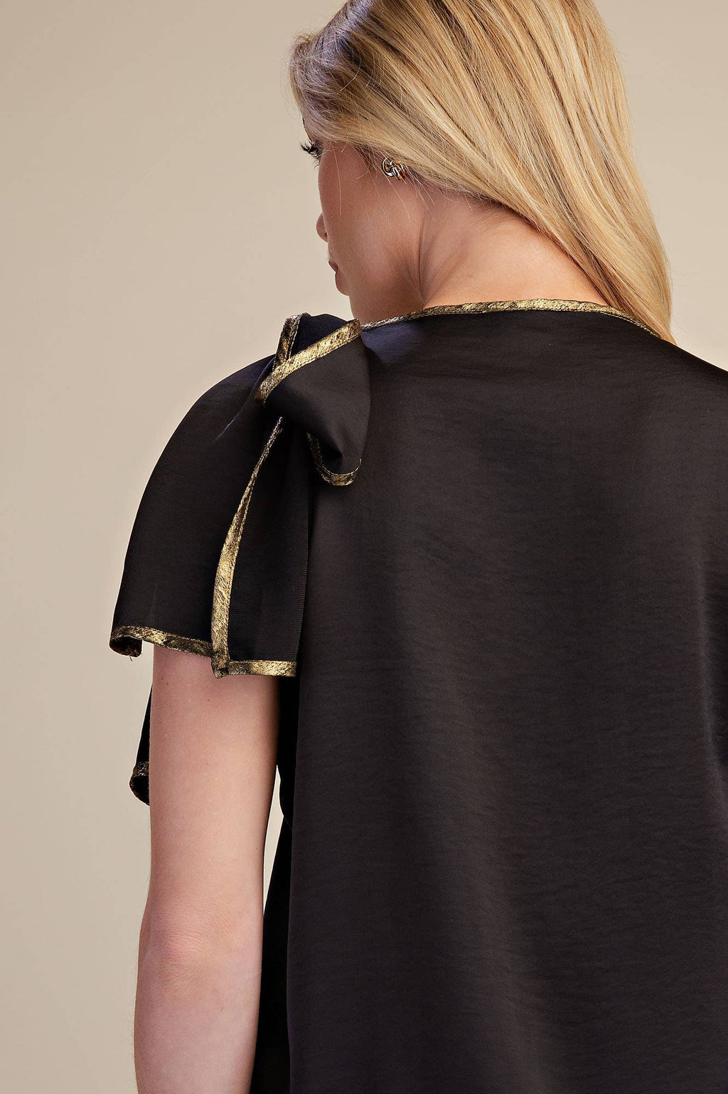 Asymmetric Bow Tie Neck Top - Black & Gold