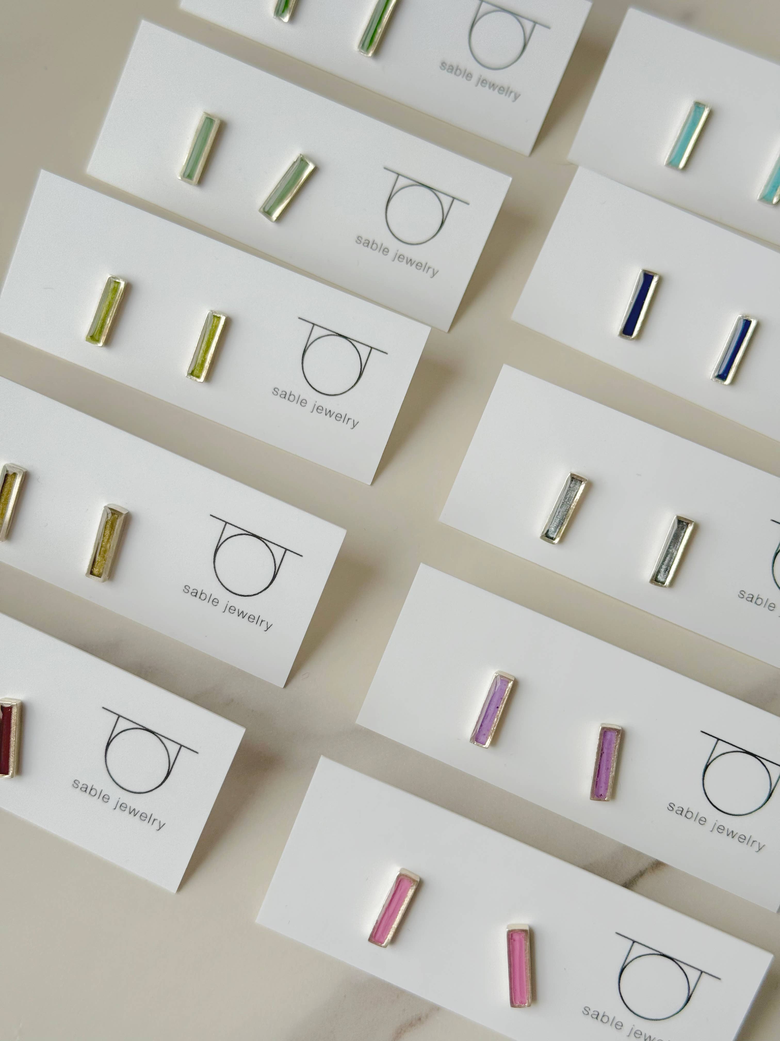 Jade Bar Studs - Sterling Silver