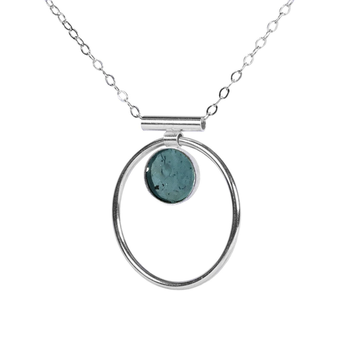 Turquoise Annulet Necklace - Sterling Silver