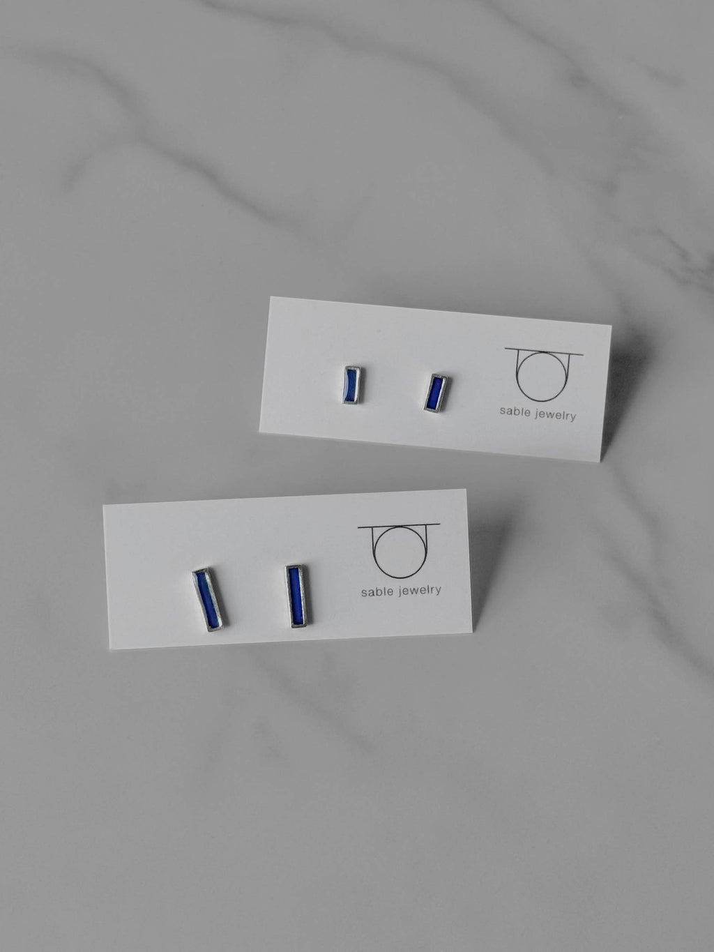 Sapphire Bar Studs - Sterling Silver