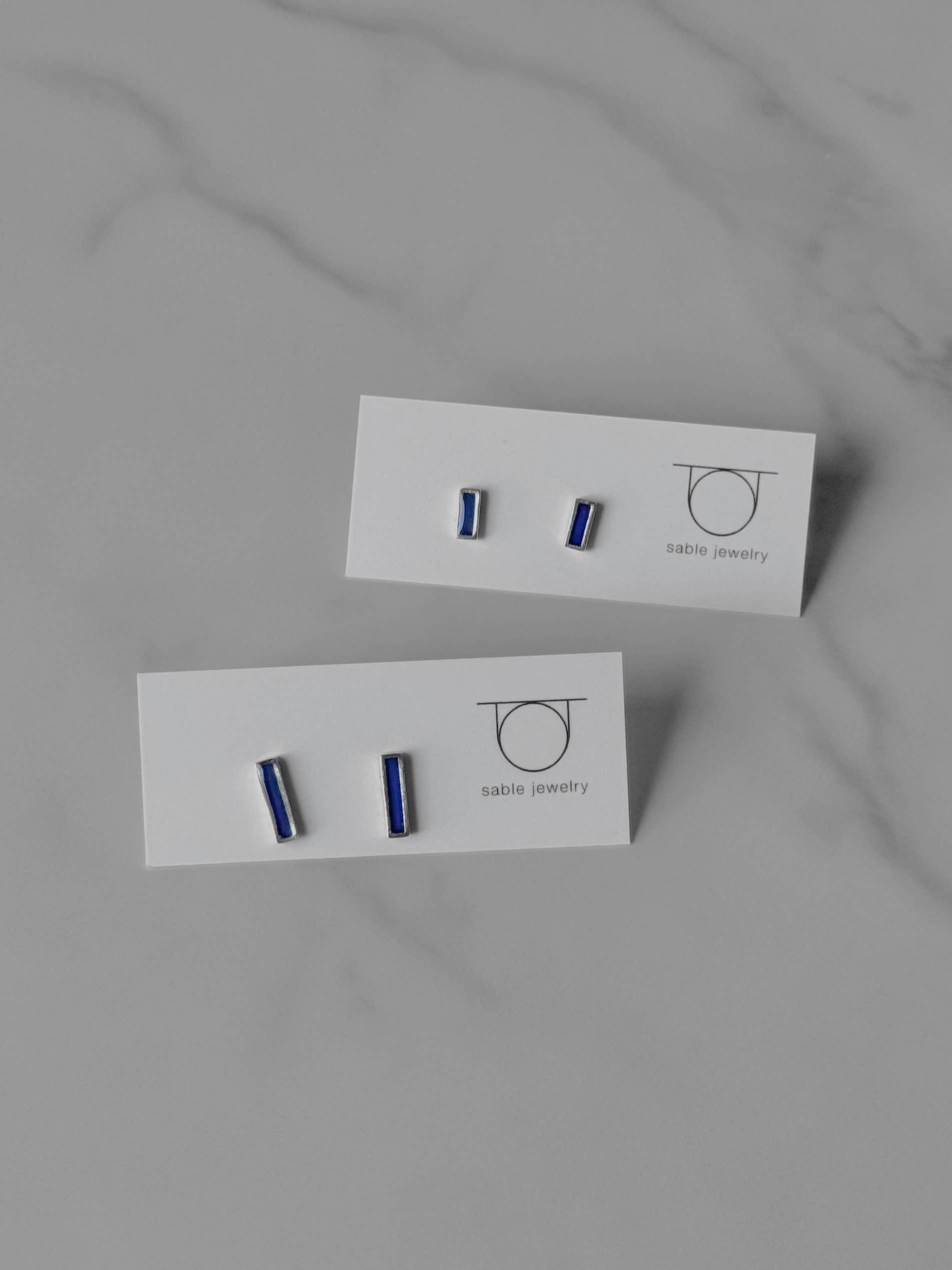 Sapphire Bar Studs - Sterling Silver