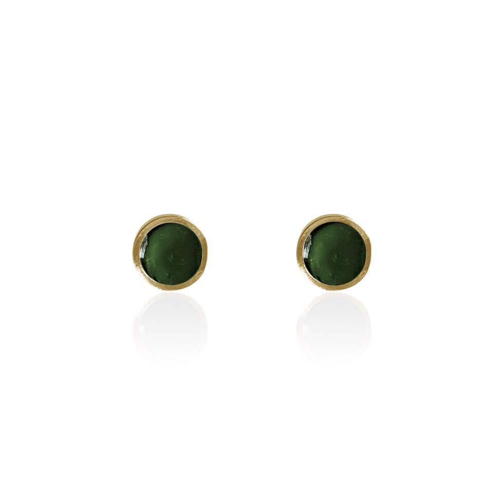 Emerald Solitaire Stud Earrings - 5K Gold - Petite