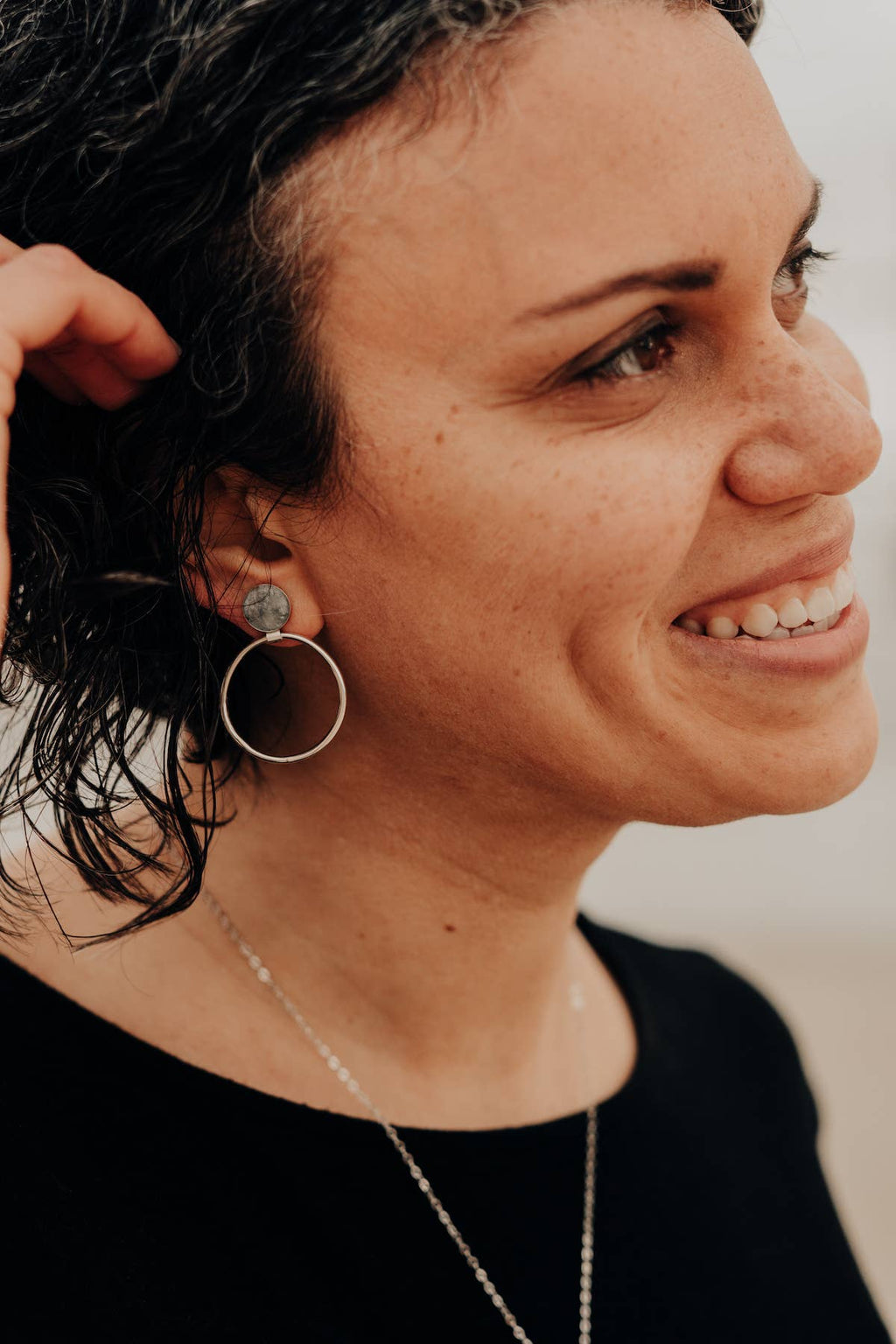 Granite Annulet Earrings - Sterling Silver