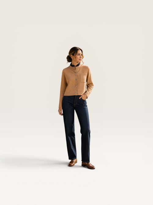 Camel Cardigan with Gold Buttons