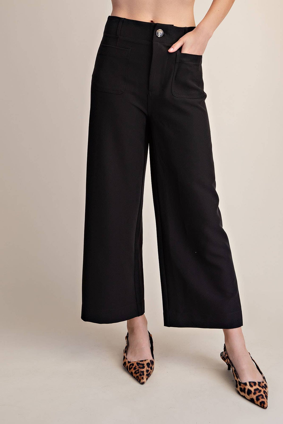 Cropped Wide-Leg Stretchy Pants