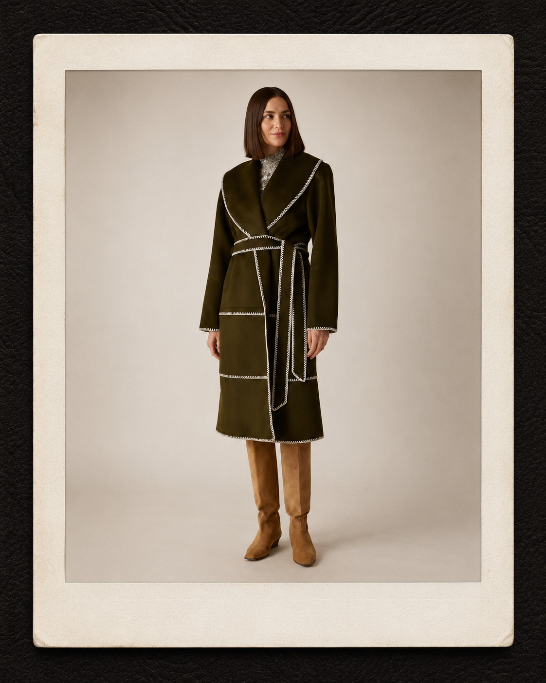 Contrast Stitch Wool Coat