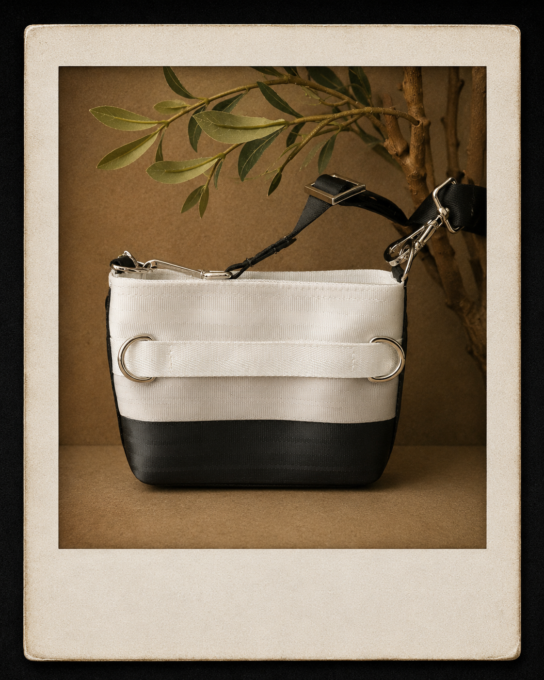 Seatbelt Fanny Pack Bag - White/Silver/Black with Silver Hardware