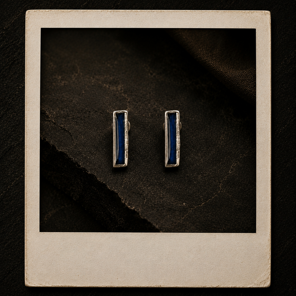 Sapphire Bar Studs - Sterling Silver