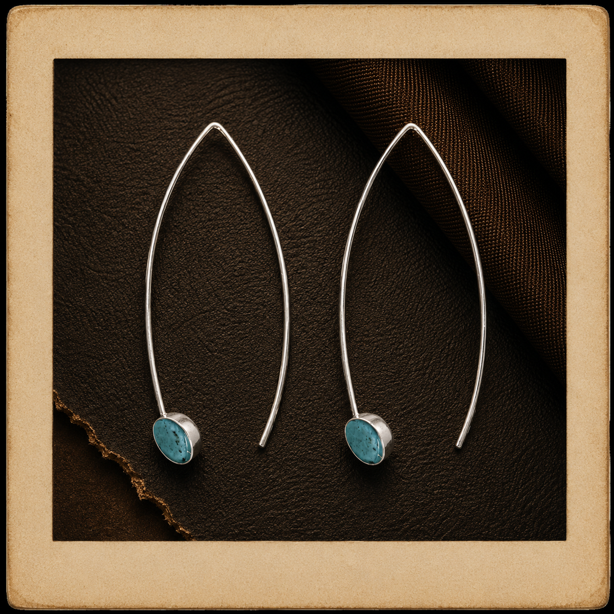Turquoise Marquise Hoops - Sterling Silver