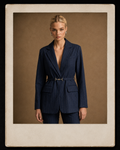 Pinstripe Belted Blazer - Navy