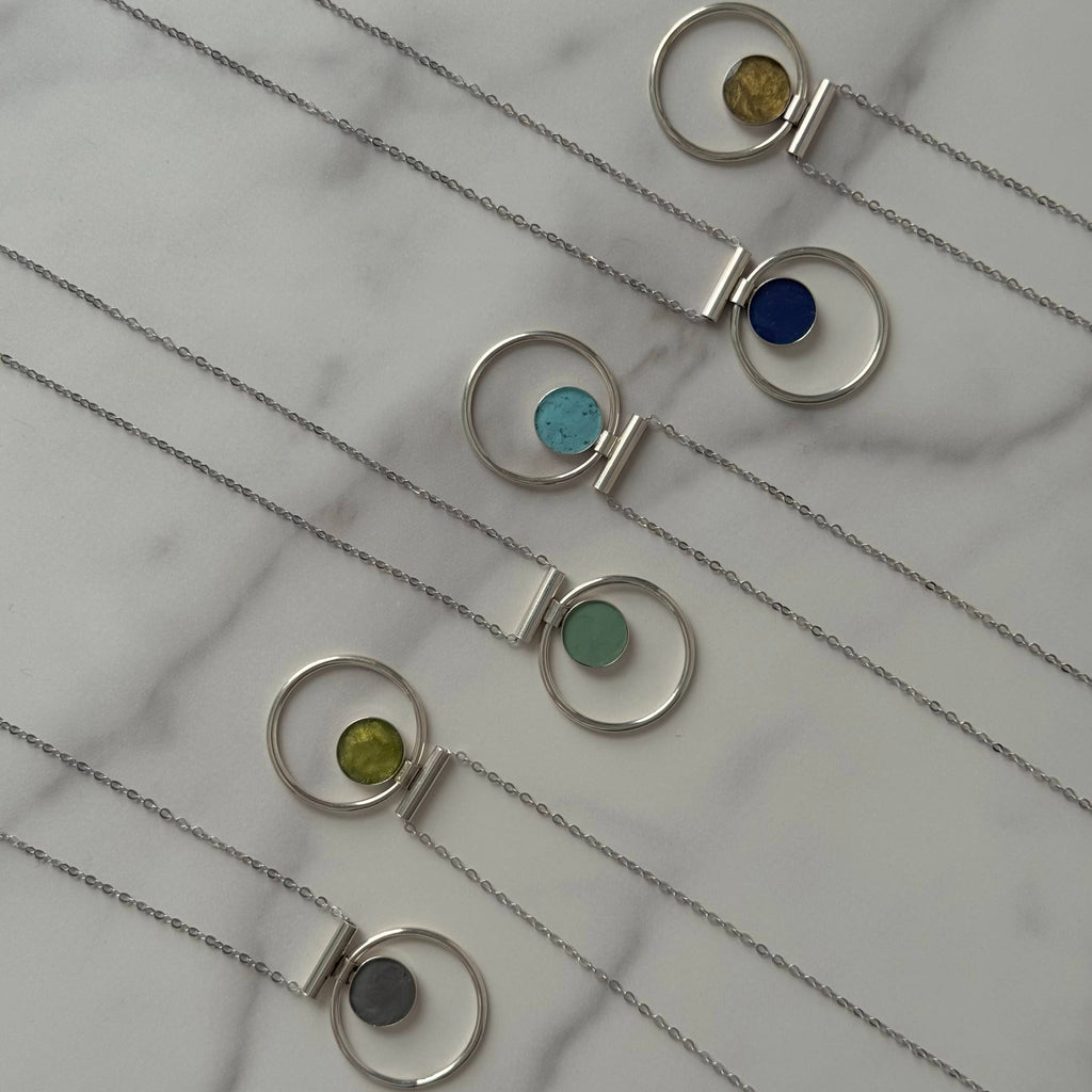 Turquoise Annulet Necklace - Sterling Silver