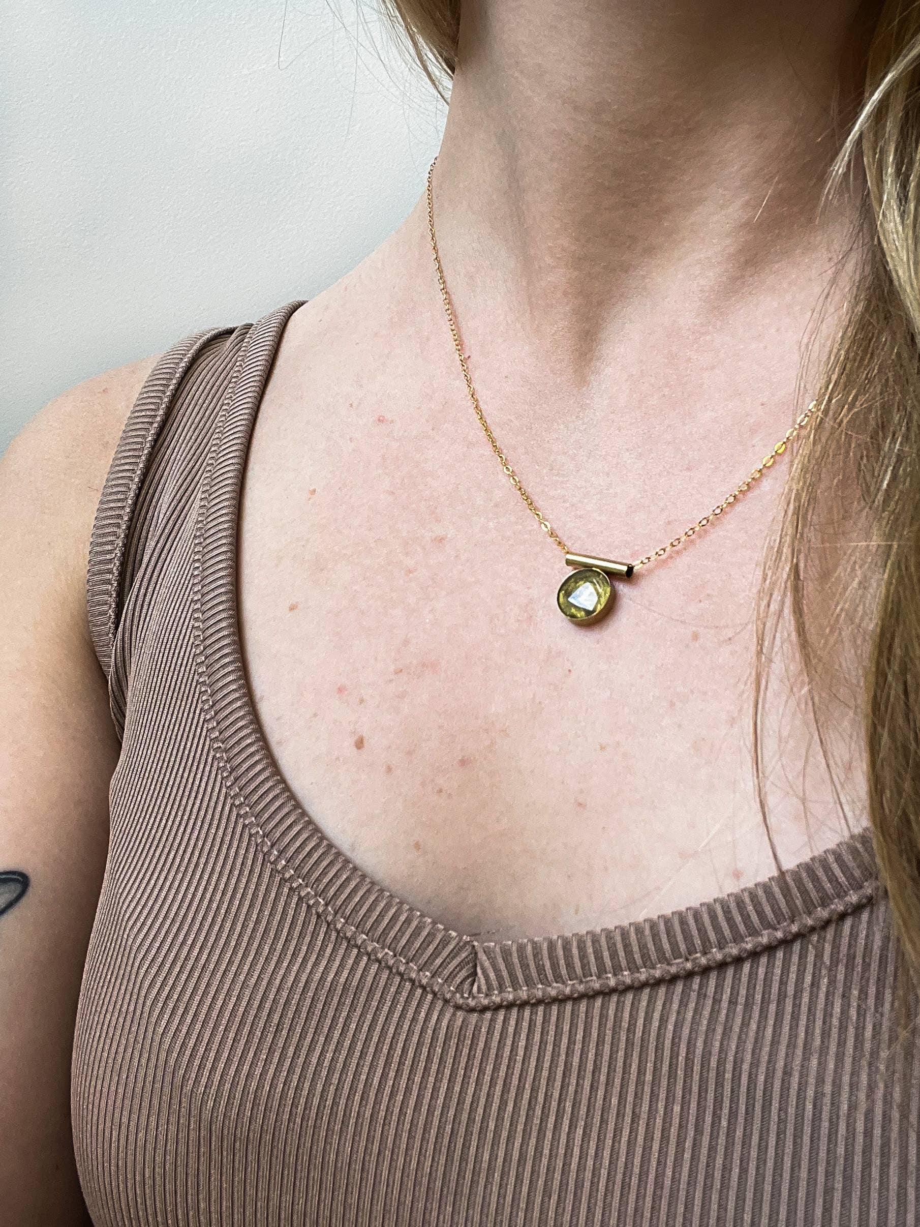 Sunstone Inlay Pendant Necklace - 14K Gold Fill