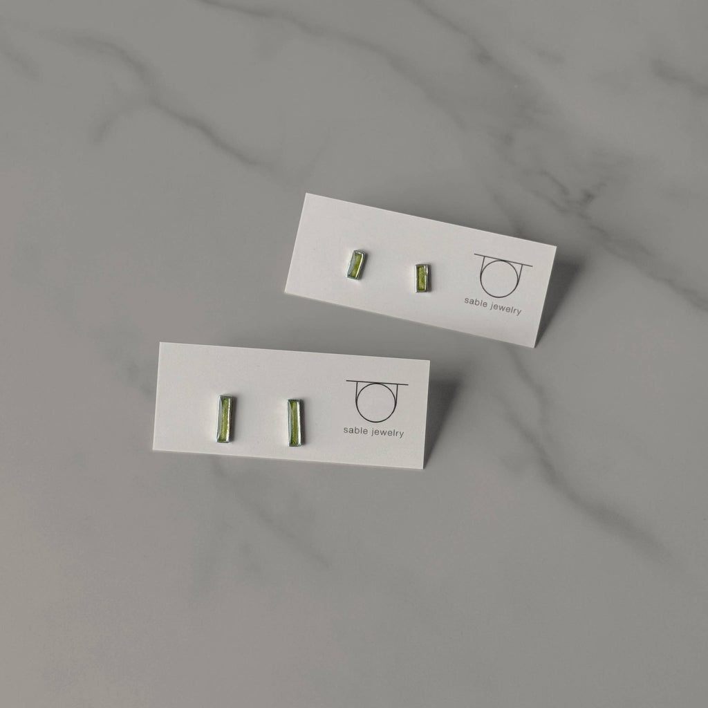 Peridot Inlay Stud Earrings - Sterling Silver