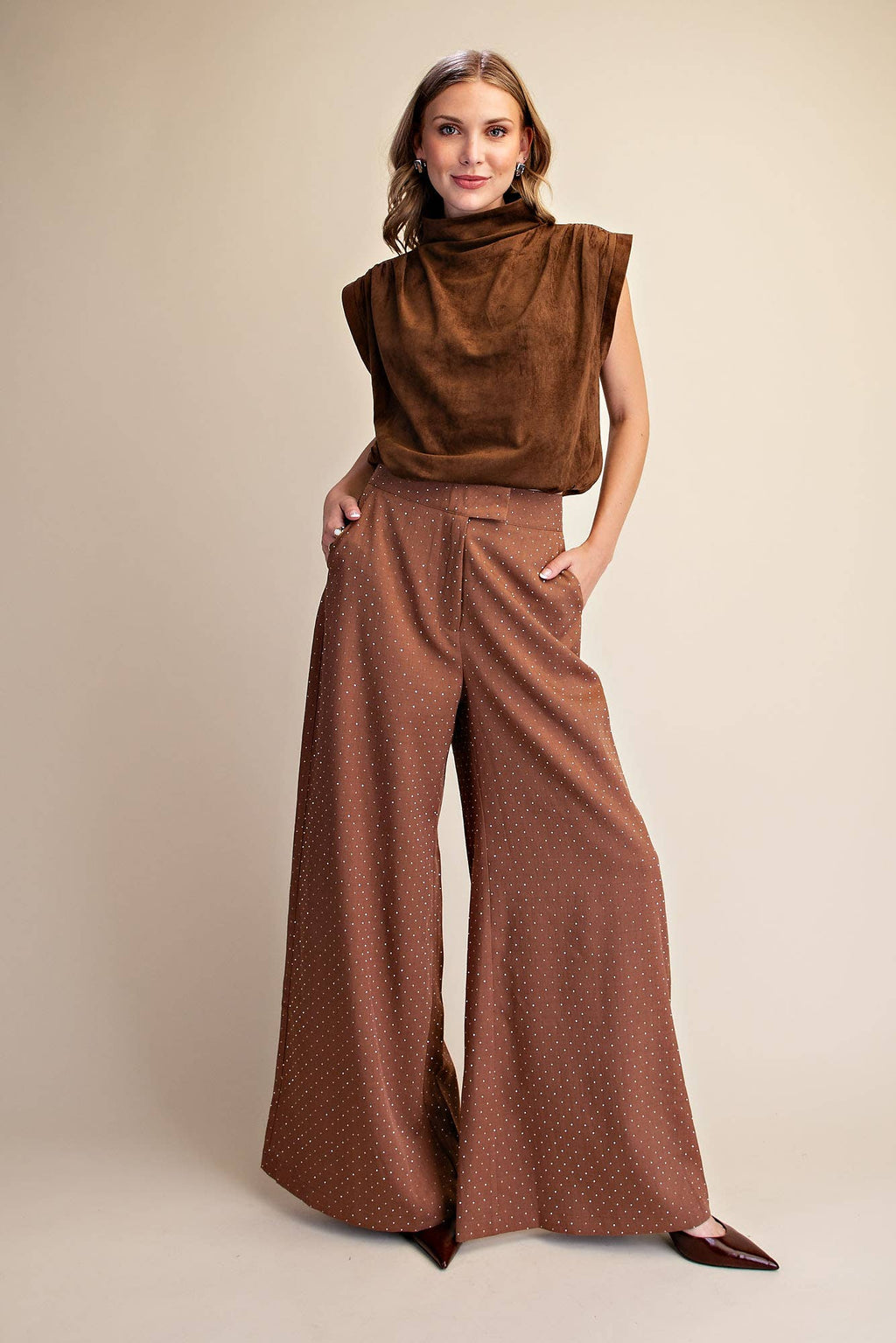 Rhinestones Wide Leg Pants