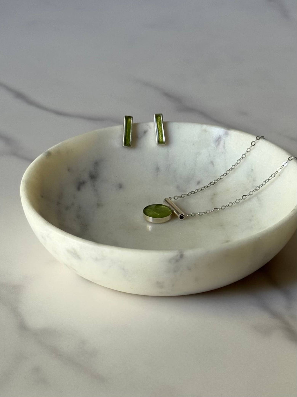 Peridot Inlay Stud Earrings - Sterling Silver