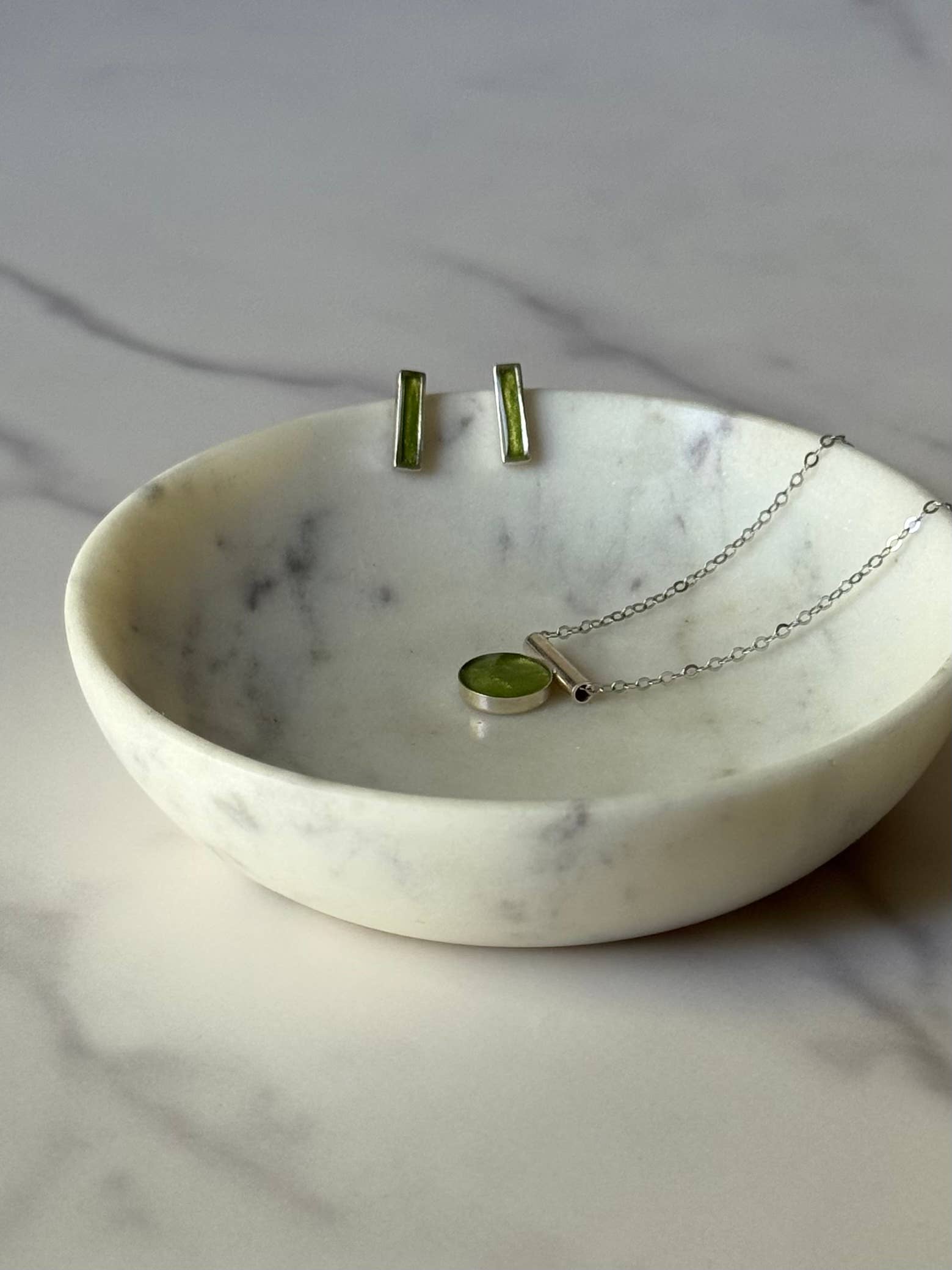 Peridot Inlay Stud Earrings - Sterling Silver