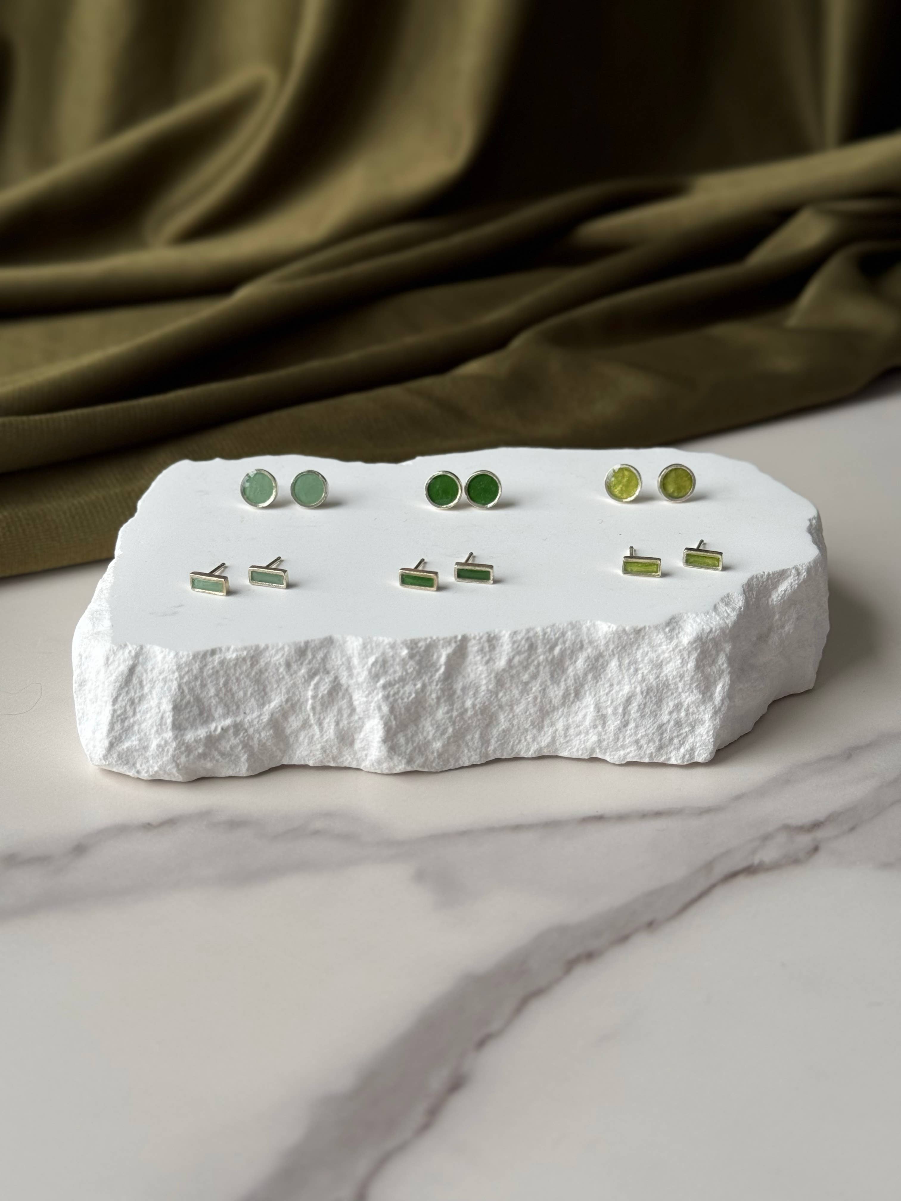 Jade Bar Studs - Sterling Silver
