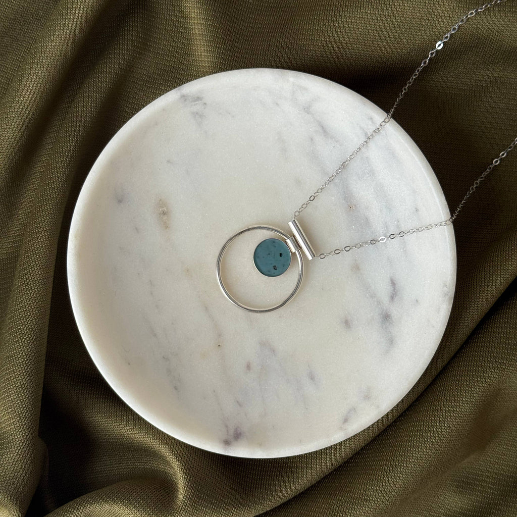 Turquoise Annulet Necklace - Sterling Silver
