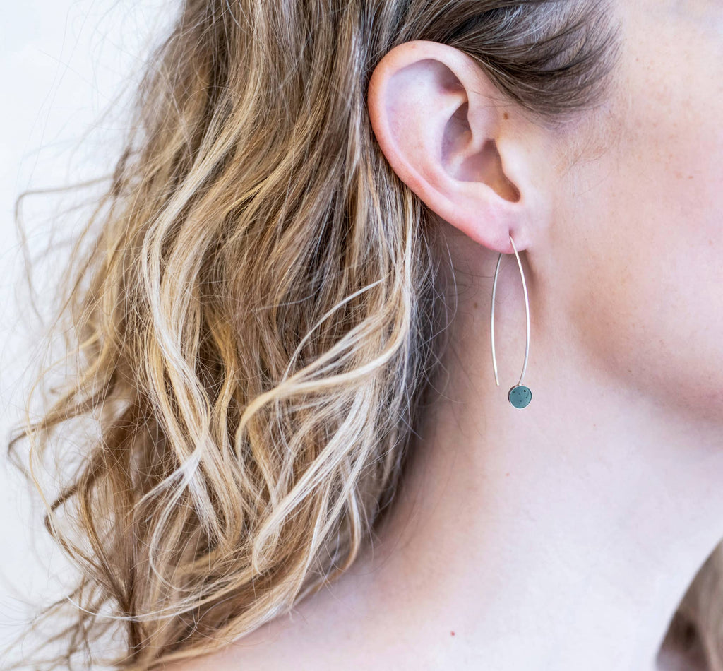 Turquoise Marquise Hoops - Sterling Silver