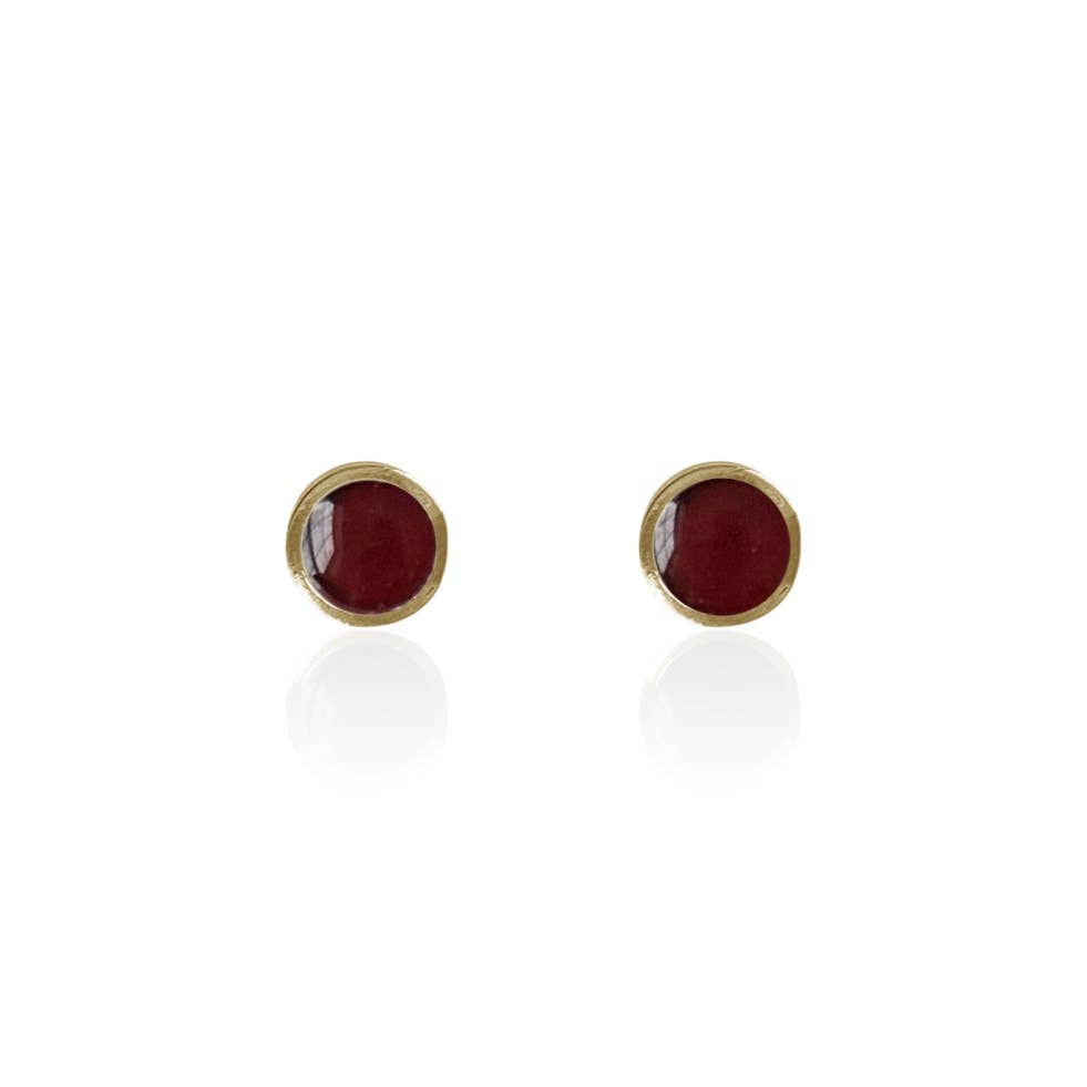 Garnet Solitaire Studs Earrings - 5K Gold - Petite
