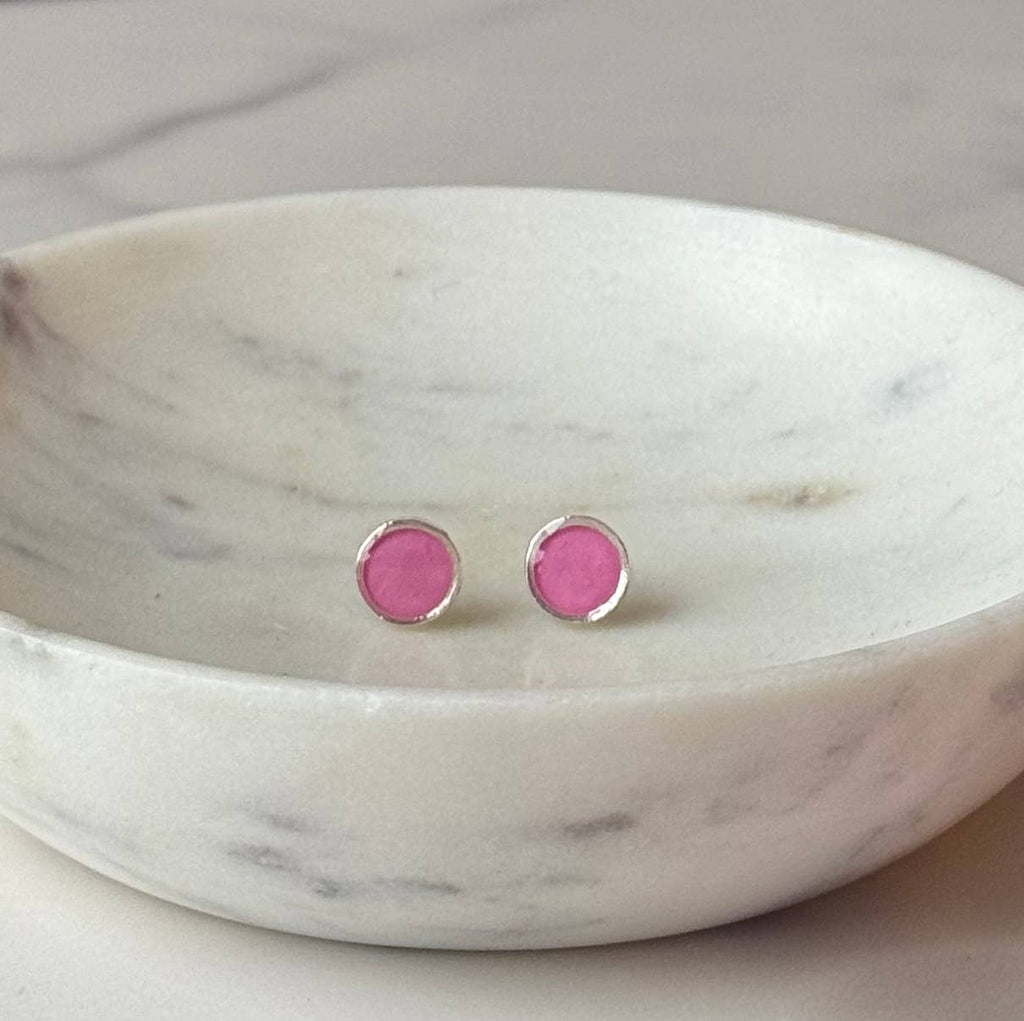 Pink Tourmaline Solitaire Stud Earrings - Sterling Silver - Petite